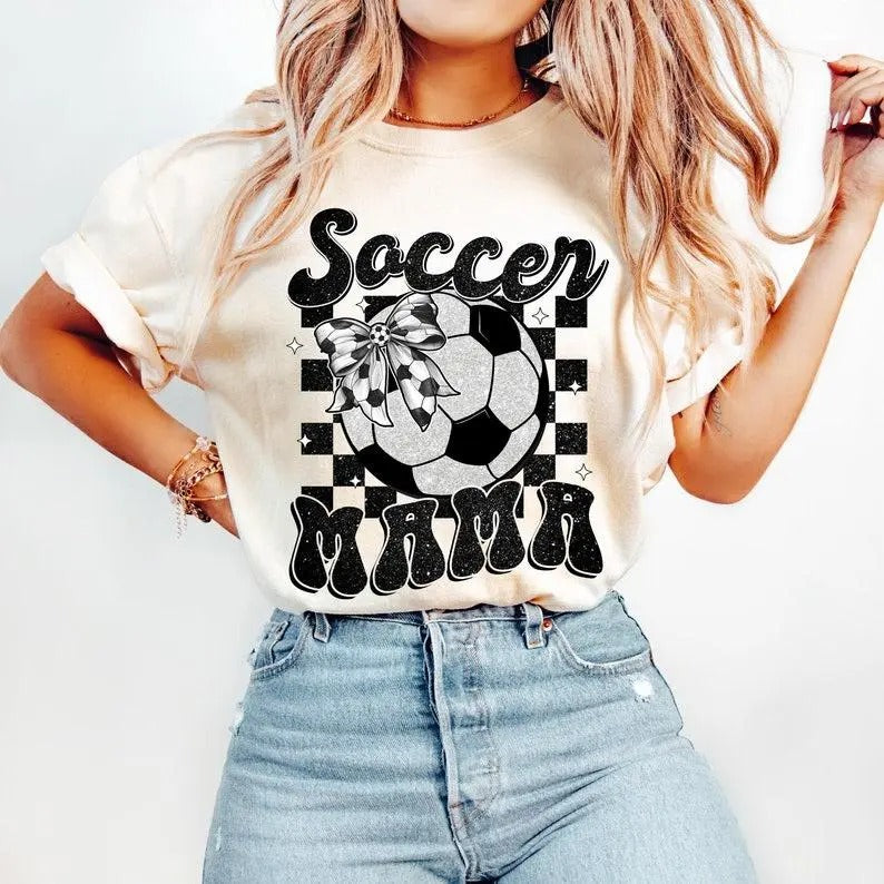 Retro Soccer Mama Coquette tShirt-sweatshirt-hoodie, Soccer tshirt, Game Day Soccer sweatshirt, Soccer Bow hoodir, Soccer...