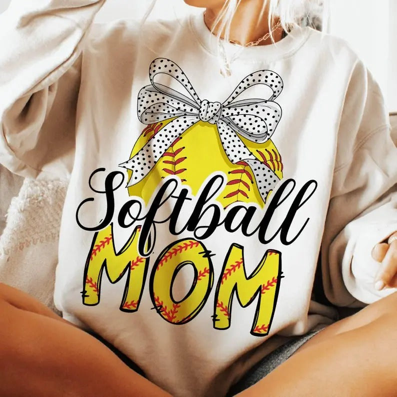 Retro Softball Mama Sweatshirt Softball Coquette Bow Softball Mom Sports Mama Game Day Gift Shirt Hoodie | PrintMintTees.com