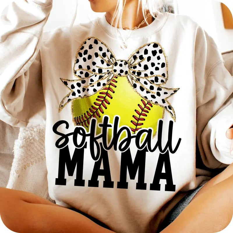 Retro Softball Mama Sweatshirt, Coquette Softball Mom Crewneck, Game Day Softball Bow Sweater, Trendy Softball Shirt,...