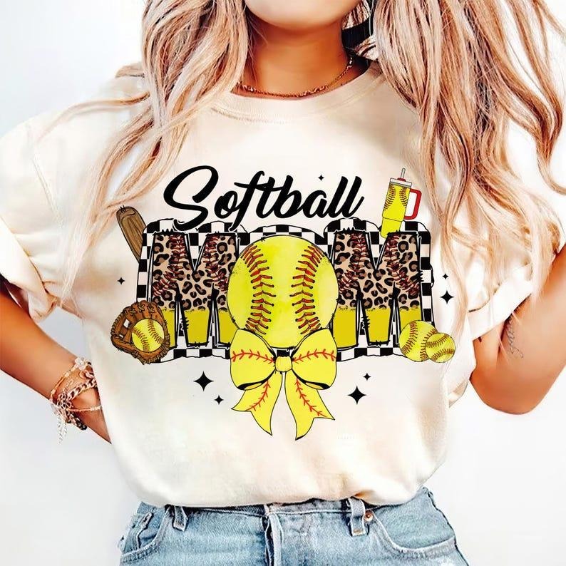 Retro Softball Mama tshirt, Game Day Bow sweatshirt, Checkered Softball T-Shirt, mother's day gift Hoodie | PrintMintTees.com
