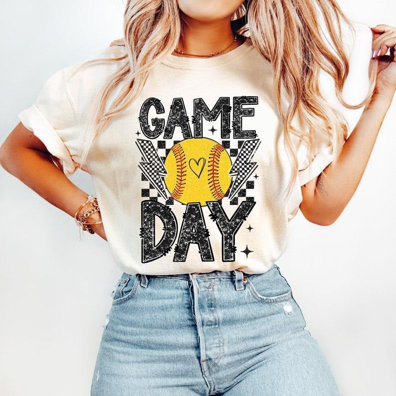 Retro Softball Mom tshirt, Game Day sweatshirt, Faux Sequin tshirt, Mama T-Shirt, mother's day gift Hoodie