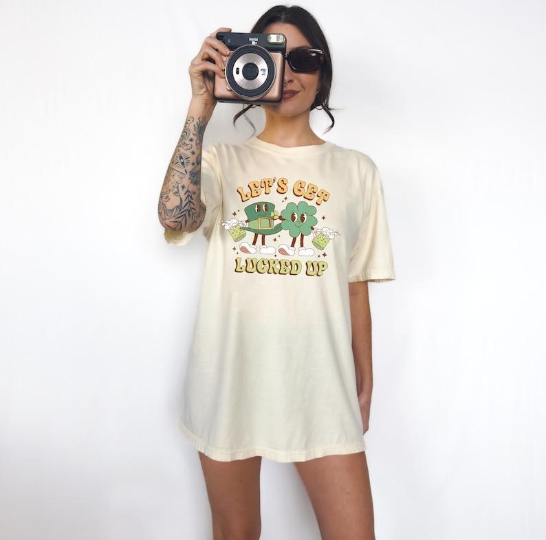 Retro St Patty's Day Tshirt, Let's get Lucked Up, Vintage St Patricks Day T Shirt, Day Drinking Shirt, Shamrock Lucky Tee...