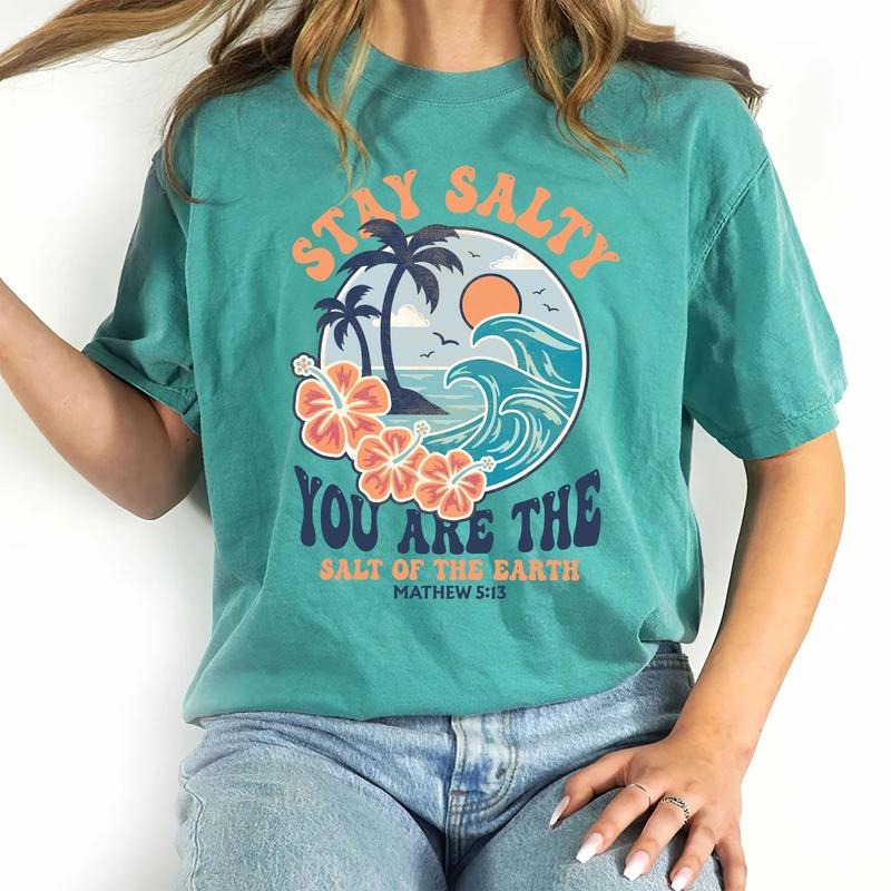 Retro Stay Salty Summer Vintage Shirt You Are Salt Earth Shirt Bible Verse Christian Hello Summer Summer Tops Beach Shirt Comfy Cotton Womenswear Cotton Fabric Relaxed Chic Shirt Hoodie Sweatshirt