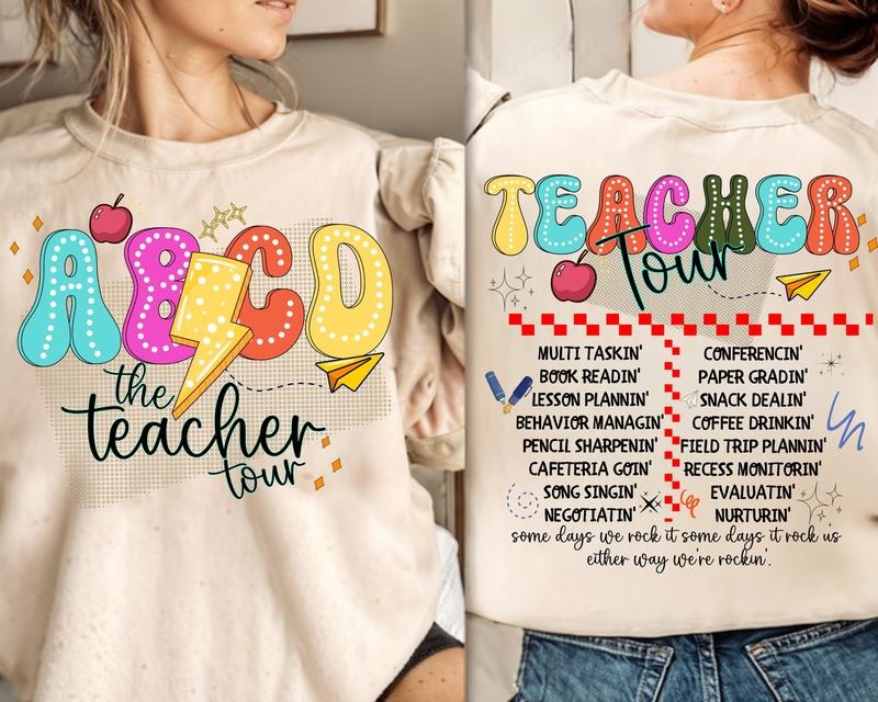 Retro Teacher Tour Abcd Teacher Tour Back To School End Of Year Teacher Gift Teacher T Shirt Sublimation Elementary...