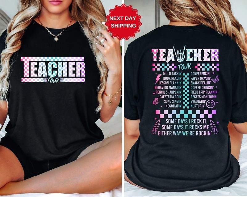 Retro Teacher Tour Front and Back Print Shirt, Back To School Shirt Hoodie Sweatshirt | PrintMintTees.com