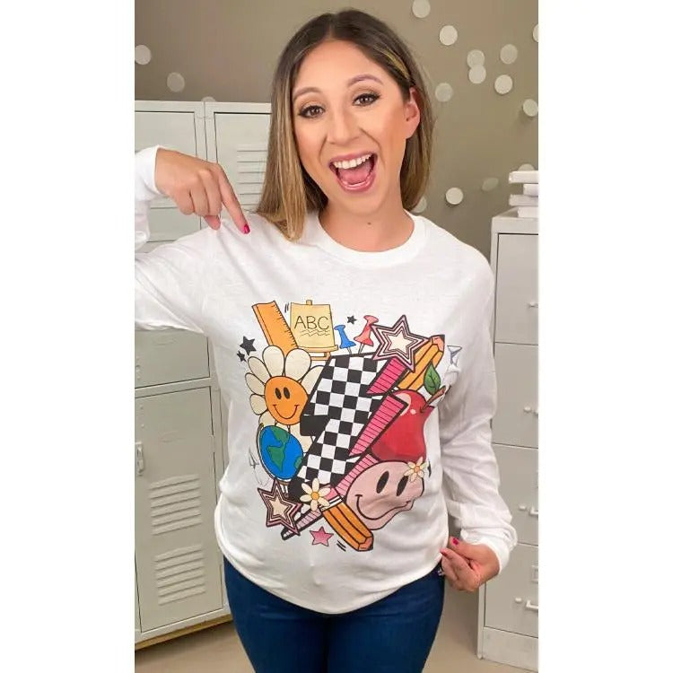 Retro Teacher Vibes Graphic Long Sleeve T-Shirt Hoodie Sweatshirt | PrintMintTees.com