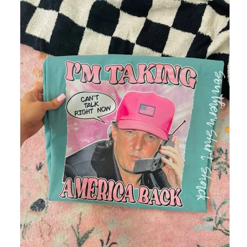 Retro Trump busy taking America back T shirt  | Seafoam comfort colors t shirt Hoodie Sweatshirt | PrintMintTees.com
