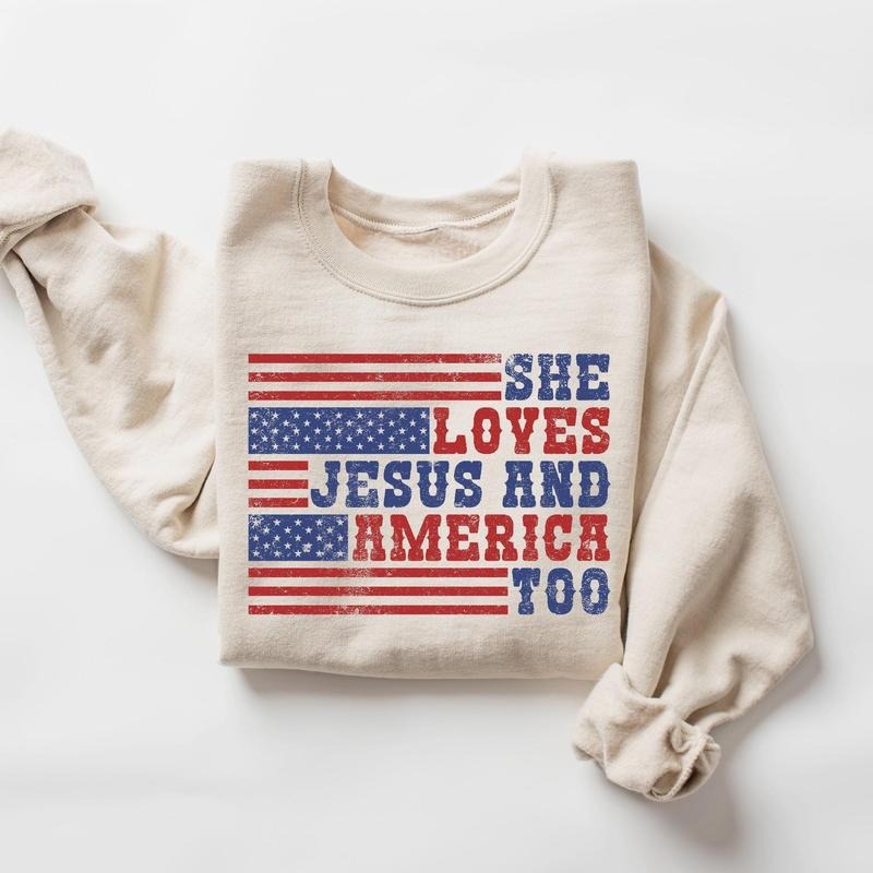 Retro USA Sweatshirt, She Loves Jesus And America Too, Womens USA Crewneck Sweatshirt, USA Shirt, America Sweatshirt, 4th...