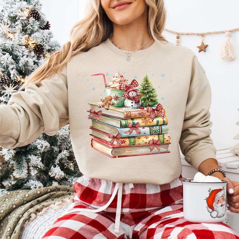 Retro Vintage Book Lovers Christmas Shirt, All Booked For Christmas Sweatshirt, Christmas Bookish T-shirt, Teacher Xmas...
