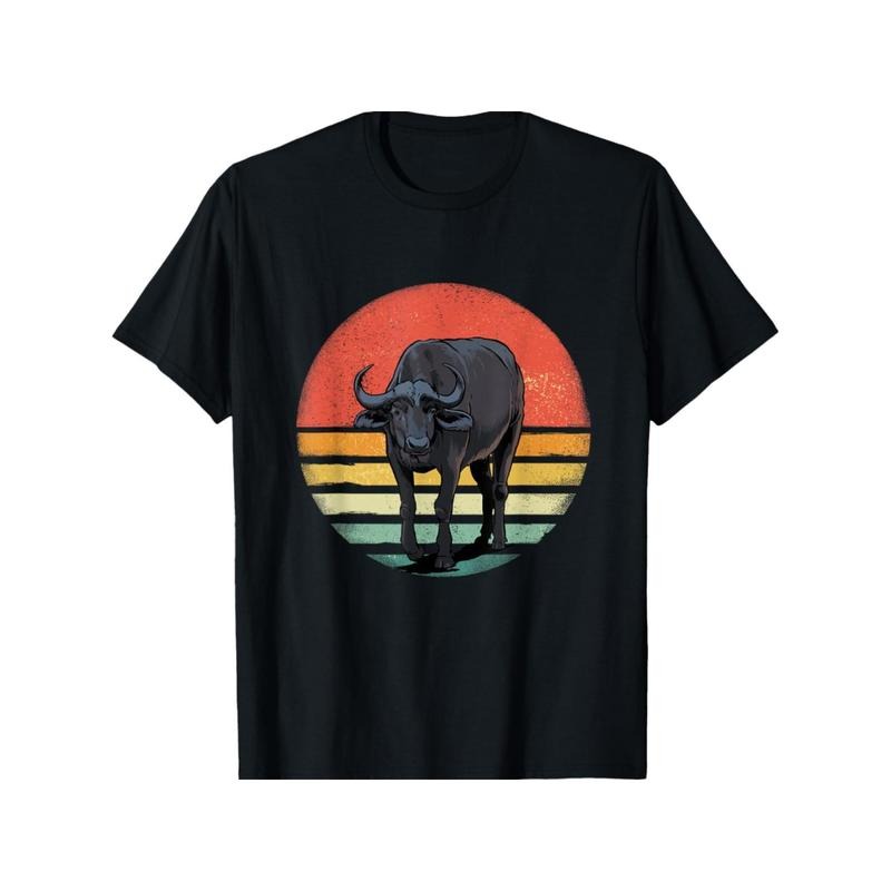 Retro Vintage Buffalo Graphic T-Shirt, 100% Cotton Crew Neck Tee with Slight Stretch, Casual Sports Top for Cycling,...