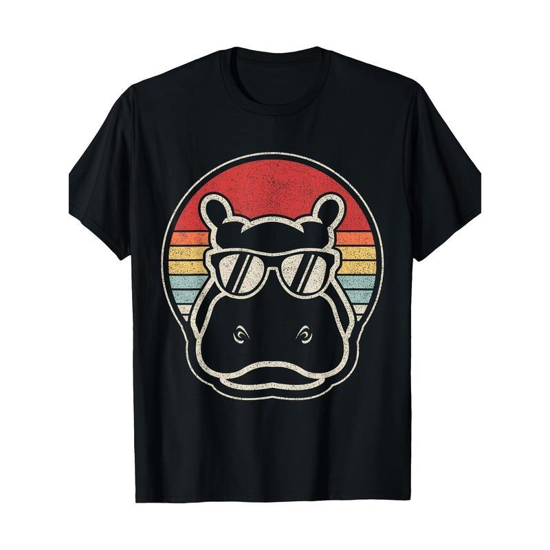 Retro Vintage Hippo Hippopotamus Sunglass T-Shirt-100% Cotton-220g made in usa Hoodie Sweatshirt | PrintMintTees.com