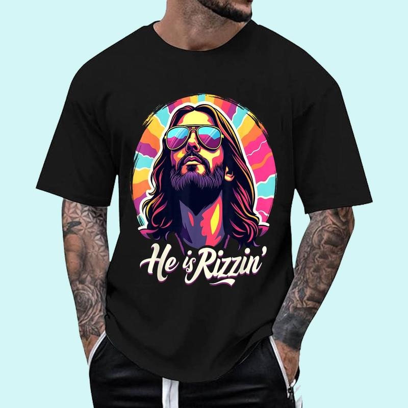 Retro Vintage Jesus Christian He Is Rizzin' Jesus Is Rizzen T-Shirt | Tee For Men and Women, Unisex Cotton Hoodie, Sweatshirt