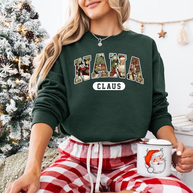 Retro Vintage Nana Claus Sweatshirt, Christmas Nana Shirt, Nana Claus T-shirt, Family Christmas Sweater, Merry Christmas,...