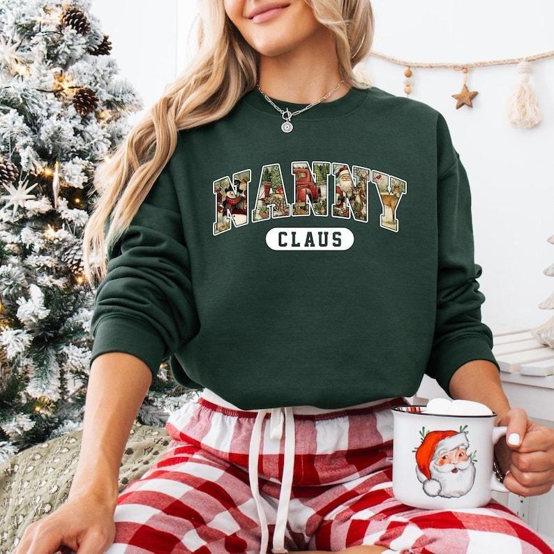 Retro Vintage Nanny Claus Sweatshirt, Christmas Nanny Shirt, Nanny Claus T-shirt, Family Christmas Sweater, Merry...