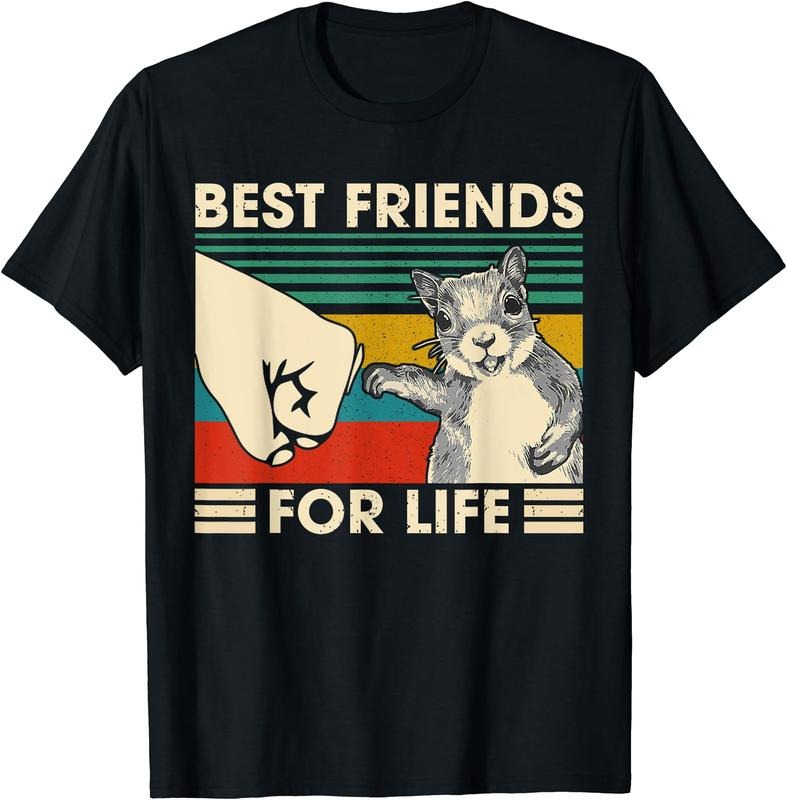 Retro Vintage Squirrel Best Friend For Life Fist Bump T-Shirt | Unisex Cotton Tee, Short Sleeve, Size S-5XL Hoodie,...