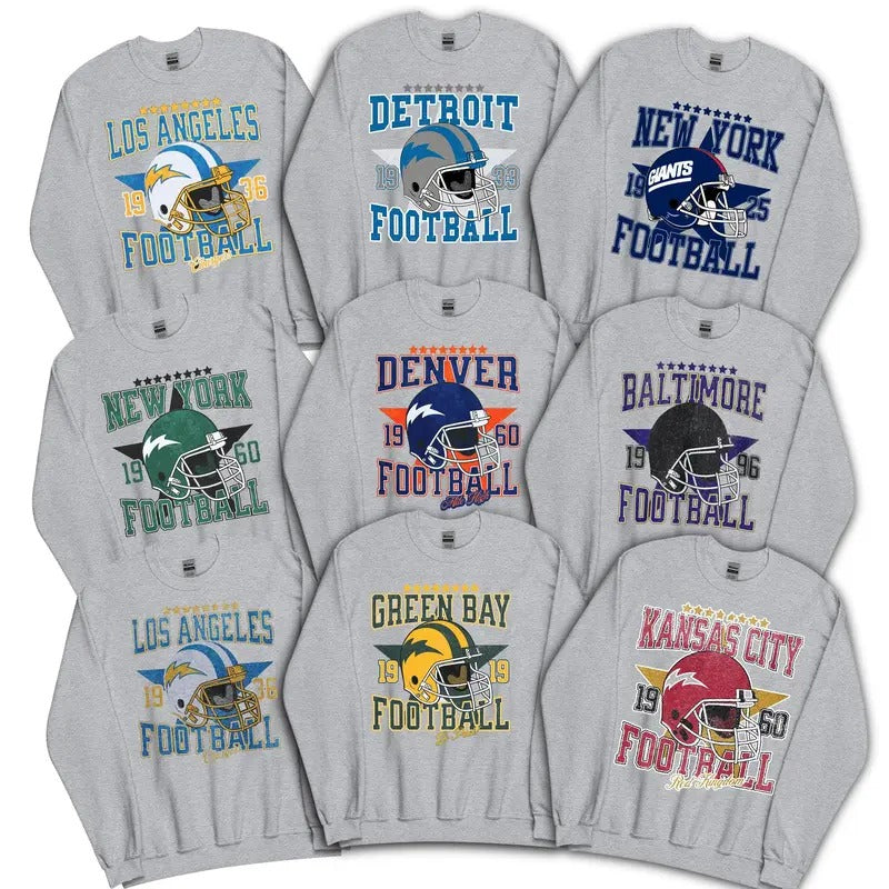 Retro Vintage Style Football Sport Grey Crewneck Sweatshirt Retro Graphic Shirt Hoodie | PrintMintTees.com