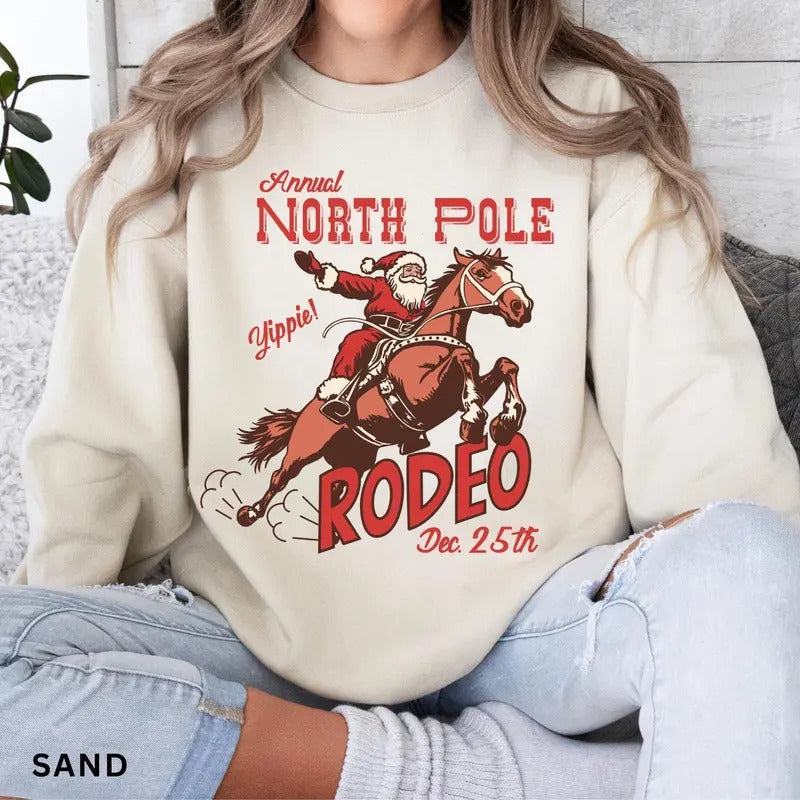 Retro Western North Pole Rodeo Western Shirt Cute Country Shirt Cowboy Santa 2024 Him Her T-Shirts, Hoodie, Sweatshirt