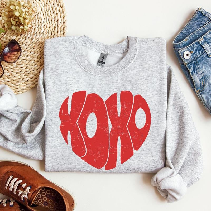 Retro XOXO Heart, Vintage, Sweatshirt, Valentine's Day, Crew Neck, Women's, Crewneck, Valentine's Day, Love, Heart, Cupid...