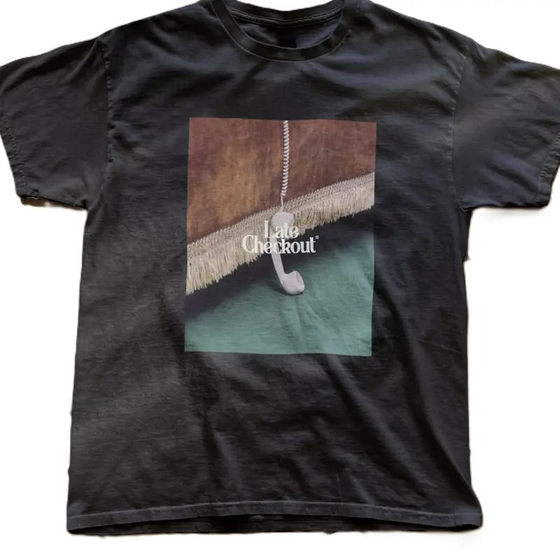 Retro late checkout Y2k thrift store aesthetic t-shirt in black, gift idea Hoodie Sweatshirt | PrintMintTees.com