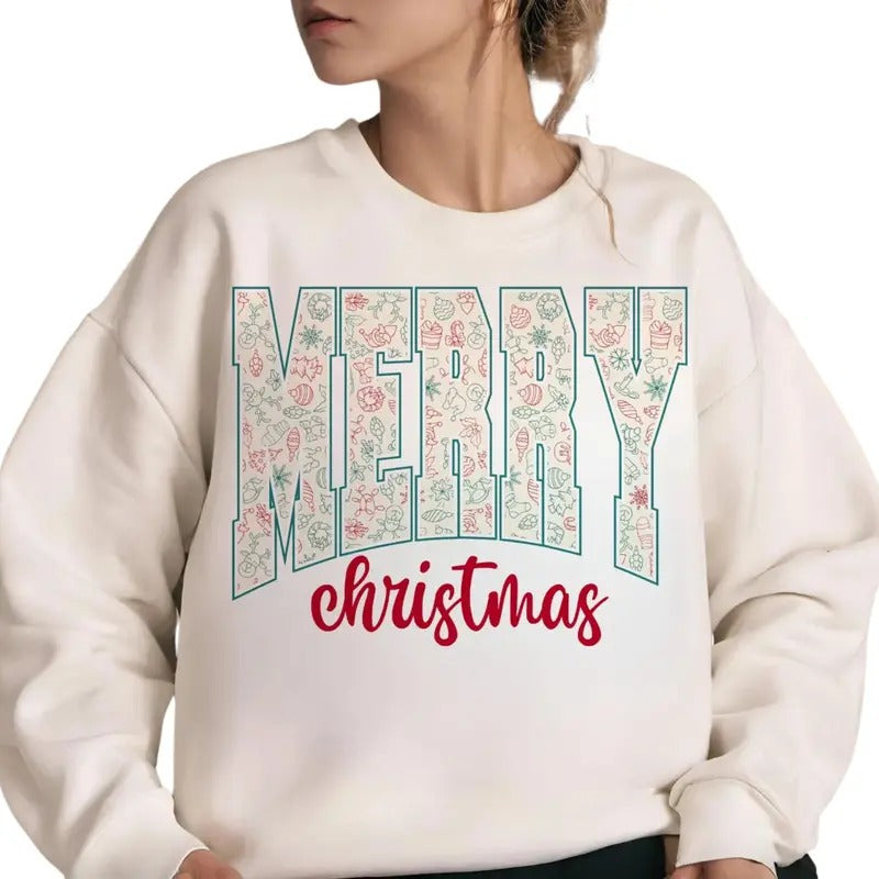 Retro merry christmas Sweatshirt, Trendy Christmas Shirt , Xmas Gift for friends Hoodie | PrintMintTees.com