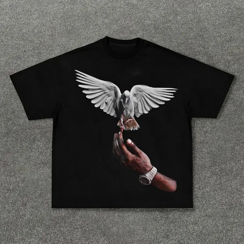 Retro pigeon print casual short-sleeved T-shirt,  Vintage Graphic Crewneck Tshirt Hoodie Sweatshirt | PrintMintTees.com