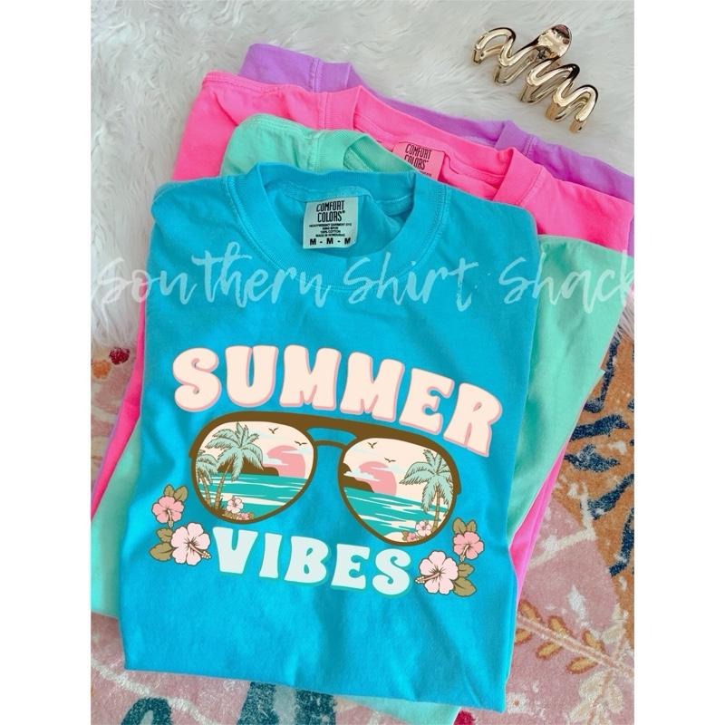 Retro summer vibes T shirt  | lagoon blue comfort colors t shirt Hoodie Sweatshirt | PrintMintTees.com
