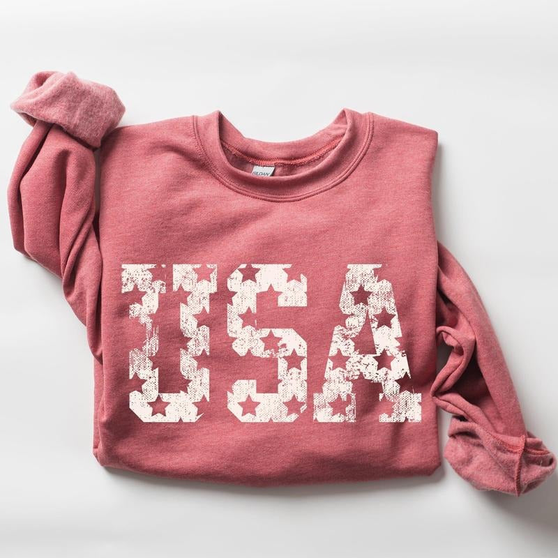 Retro, USA Stars, Patriotic, America, 4th of July Sweatshirt, Crew Neck, Women's, Crewneck Shirt Hoodie | PrintMintTees.com