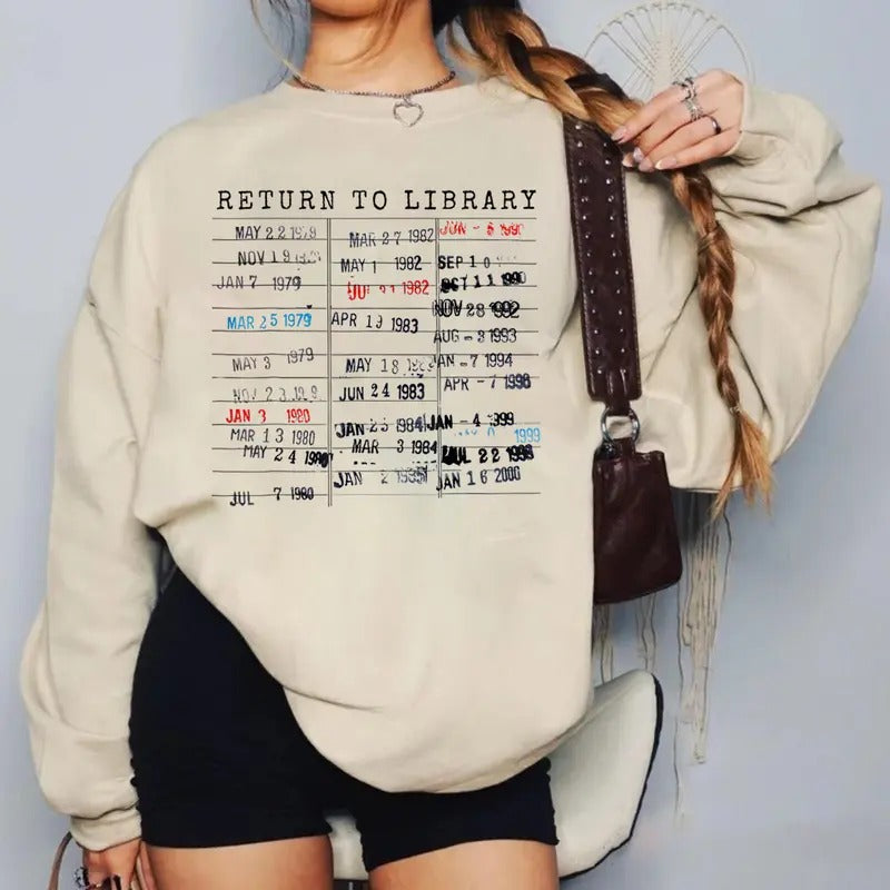 Return To Library Sweatshirt, Vintage Library Card Book Due Date Sweatshirt, Bookish Gift For Her Him, Reader Librarian...