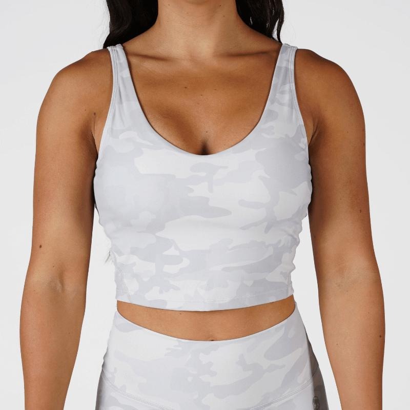 Revive Women's White Camo Skull Pattern Cropped Tank Top