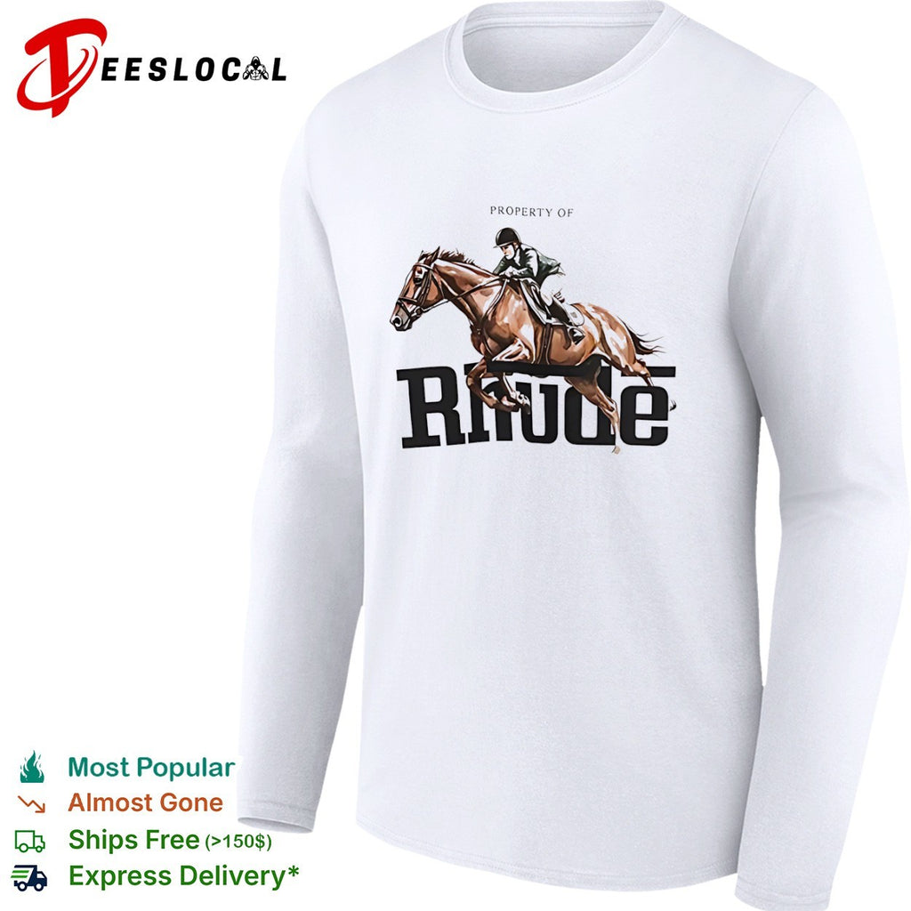 Rhude made with pride horse rider property of art graphic department based in USA shirt