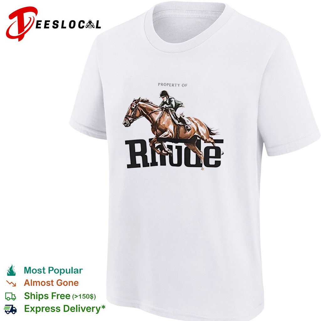 Rhude made with pride horse rider property of art graphic department based in USA shirt