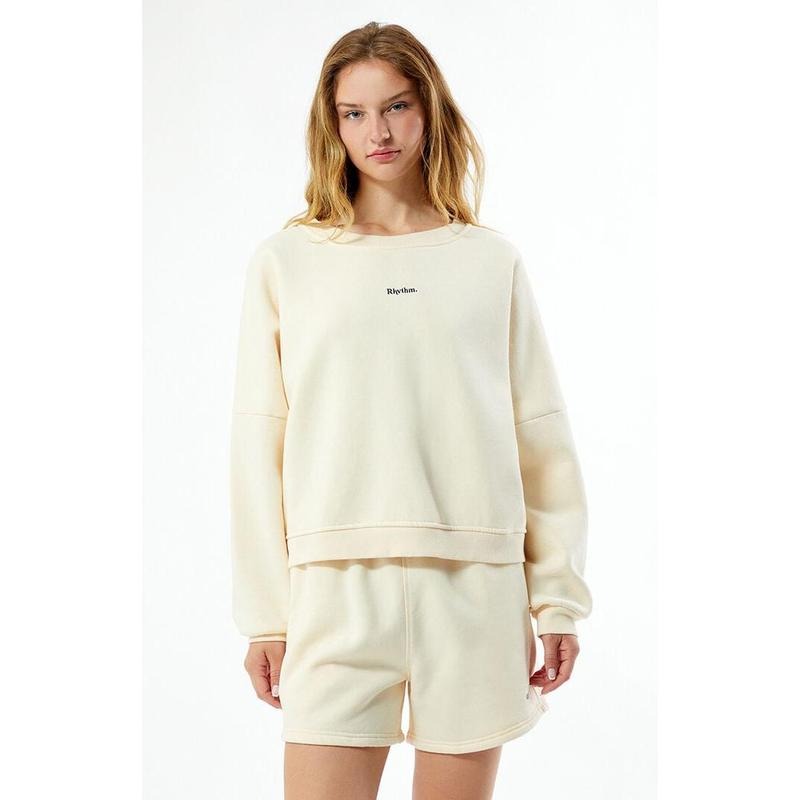 Rhythm Women's Cream Logo Crew Neck Sweatshirt Shirt Hoodie | PrintMintTees.com