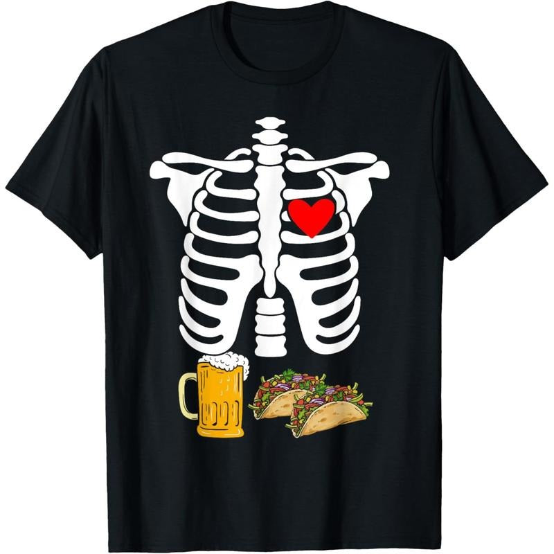Rib Cage Skeleton X-Ray Drink Beer Taco Halloween Costume T-Shirt made in usa Hoodie Sweatshirt | PrintMintTees.com