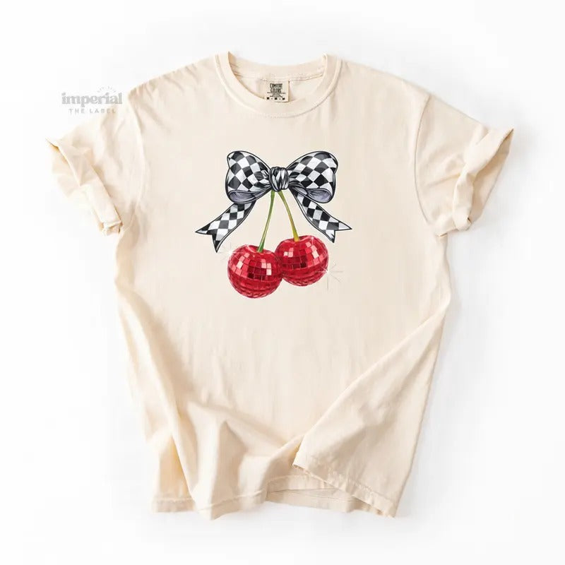 Ribbon Cherry Comfort Colors T-Shirt, Vintage Graphic Tee, Garment-Dyed Cotton, Unisex Relaxed Fit, Casual Aesthetic...