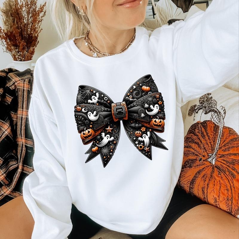 Ribbon Halloween Printed Crewneck Sweatshirt Shirt Hoodie | PrintMintTees.com