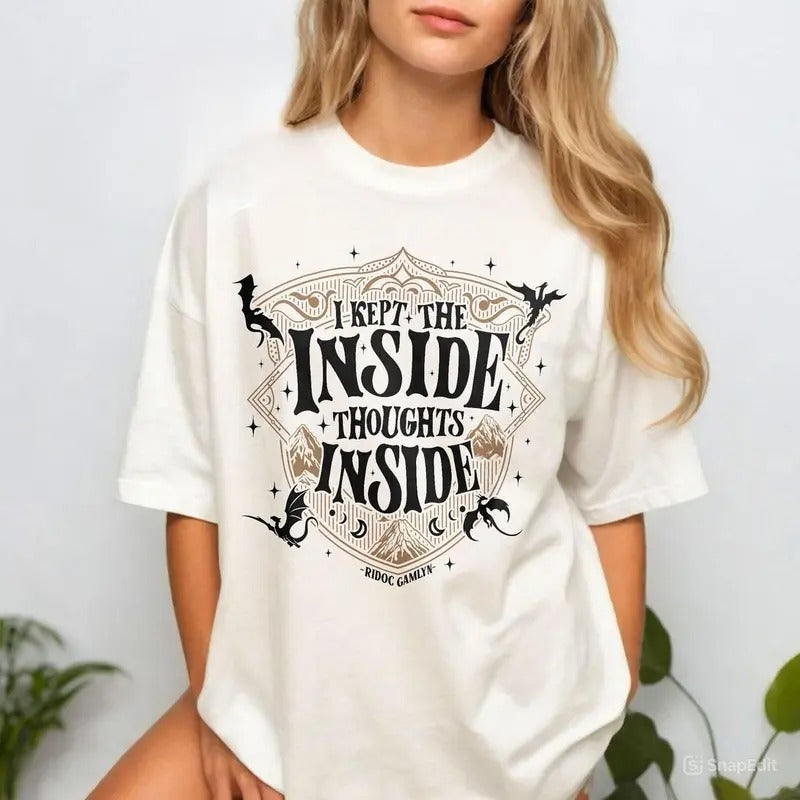 Ridoc Quest Squad T-Shirt, I Kept The Inside Thoughts Inside Tee, Onyx Storm Fourth Wing Shirt For Fans, Bookish Gift...
