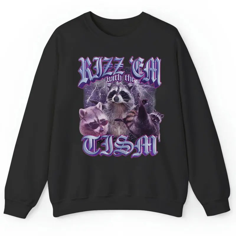 Rizz Em With The Tism Vintage Bootleg Shirt, Vintage 90s Funny Raccoon shirt, Autism Awareness Hoodie Sweatshirt