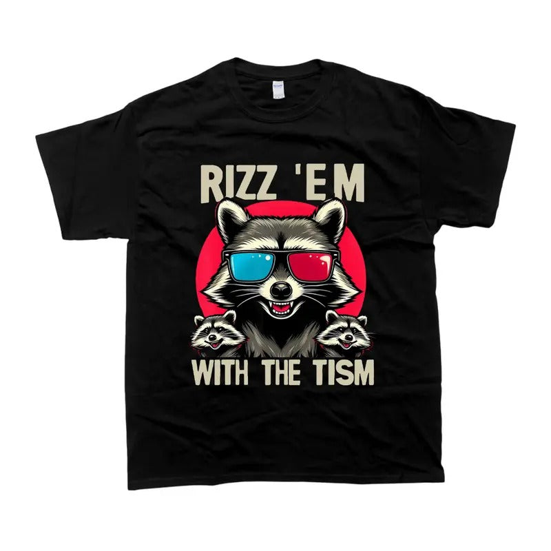 Rizz Em with the Tism Retro Vintage Style Raccoon Meme Tshirt Hoodie Sweatshirt | PrintMintTees.com