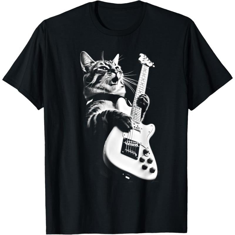 Rock Cat Playing Guitar - Funny Guitar Cat T-Shirt made in usa Hoodie Sweatshirt | PrintMintTees.com