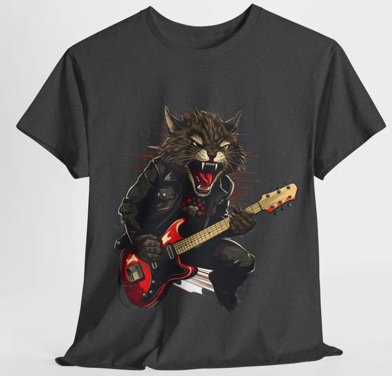 Rock Cat Playing Guitar Vintage Retro Funny Guitar Cat T-Shirt , Unisex T-Shirt, For Men Women Menswear Top Hoodie Sweatshirt