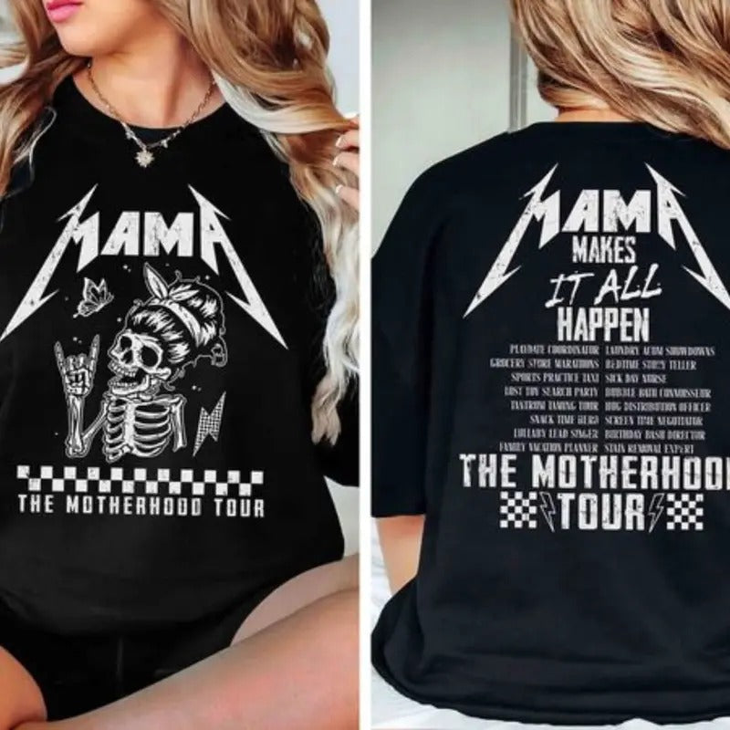 Rock Mama Motherhood Tour 2 Sided Shirt, Mama Sweatshirt, Motherhood Shirt, Mother's Day Shirt Hoodie | PrintMintTees.com