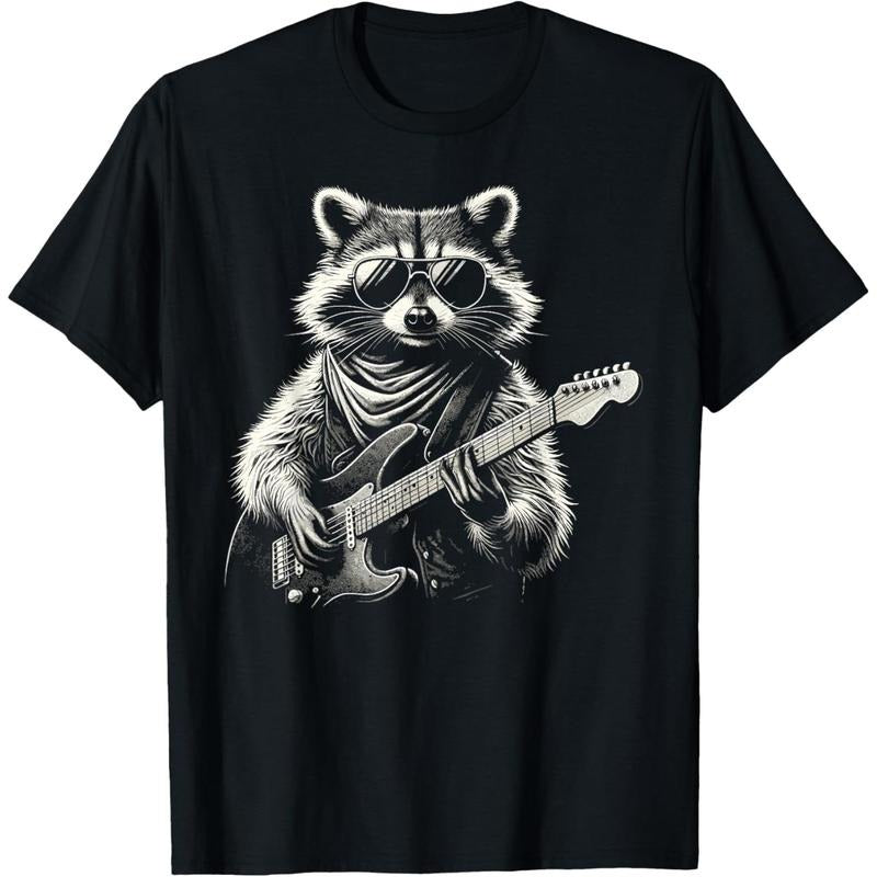 Rock On Raccoon Rock and Roll Vintage Guitarist Men Women T-Shirt made in us Hoodie Sweatshirt | PrintMintTees.com
