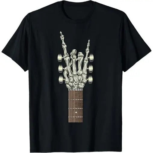 Rock On Skeleton Hand Guitar Rock & Roll Men Women Rock Band T-Shirt Made in USA Graphic Hoodie Sweatshirt