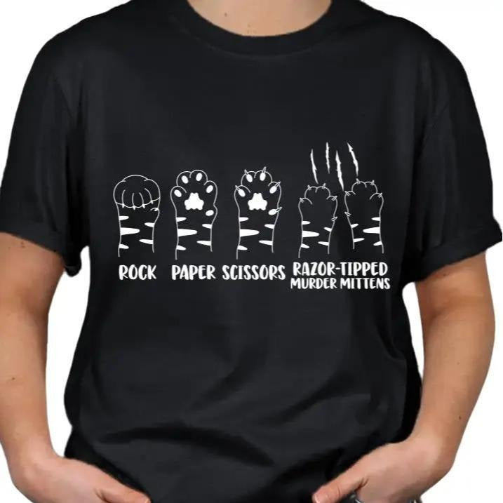 Rock Paper Scissors Funny Cat Casual Softstyle T-shirt Shortsleeve Streetwear women Hoodie Sweatshirt | PrintMintTees.com