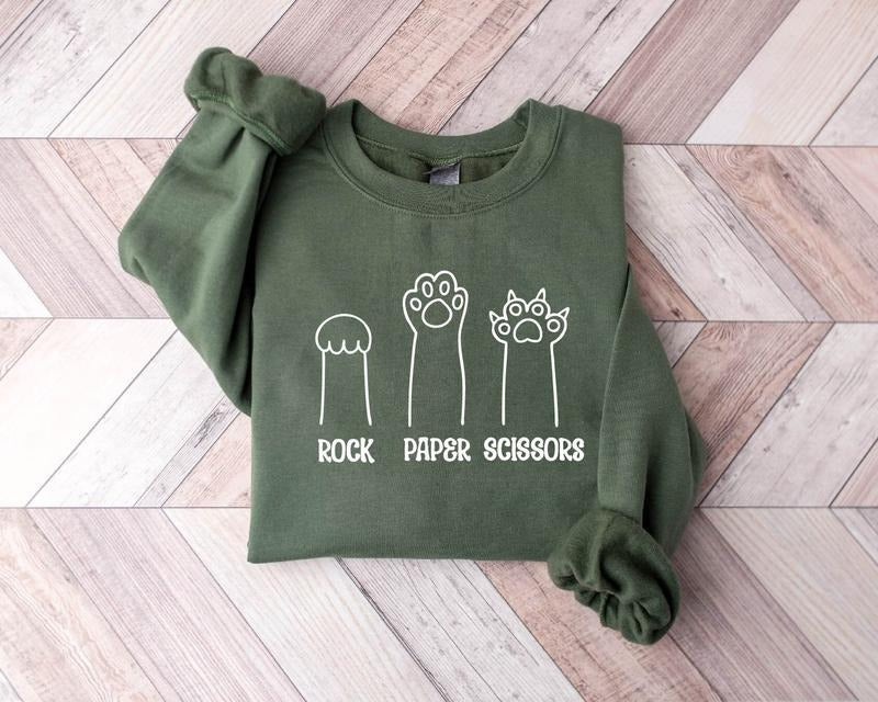 Rock Paper Scissors Sweatshirt, Cat Sweatshirt, Cat Shirt, Funny Cat Paw Shirt, Unisex Crewneck Shirt for Cat Lover, Cat...