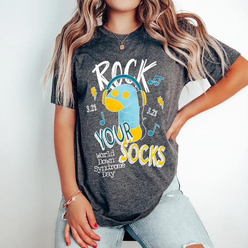 Rock Your Sock Shirt - World Down Syndrome T-Shirt - Rock Music Lover Kids T-Shirt