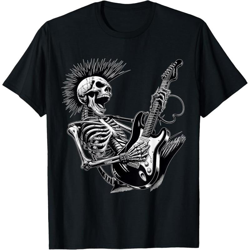 Rock and Roll Skeleton playing Guitar T-Shirt made in usa Hoodie Sweatshirt | PrintMintTees.com