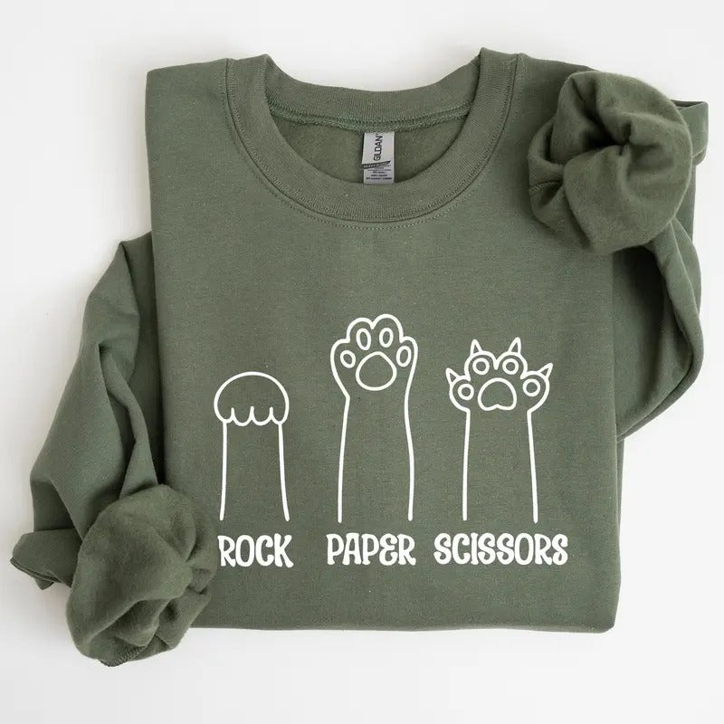 Rock, Paper, Scissors, Cat Mom, Cat Funny, Feline, Pet Sweatshirt, Crew Neck, Women's, Crewneck Shirt Hoodie