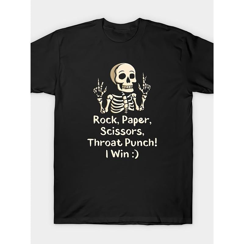 Rock, Paper, Scissors, Throat Punch I Win T-Shirts Men's 100% Cotton Short Sleeve Print Crew Neck Graphic Print T-Shirt...