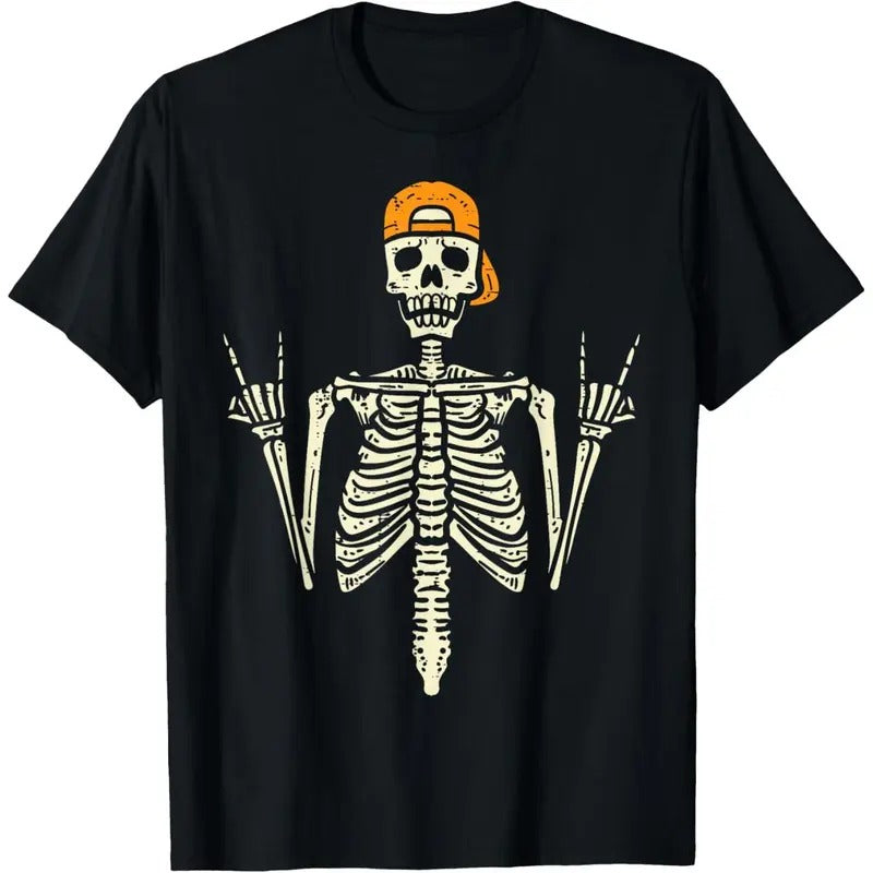 Rocker Skeleton Cap Skater Cool Halloween Punk Rock Men Boys T-Shirt made in usa Hoodie Sweatshirt | PrintMintTees.com
